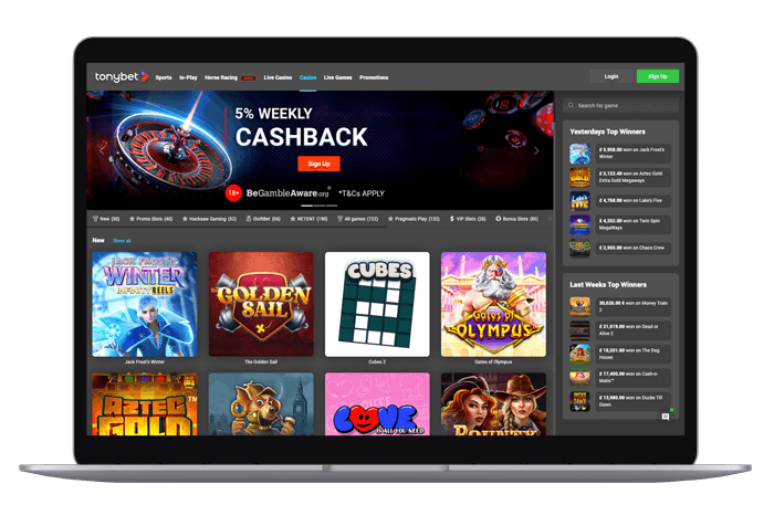 Tonybet homepage mockup