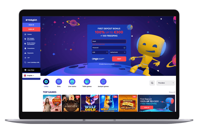 Evospin Online Casino Mockup