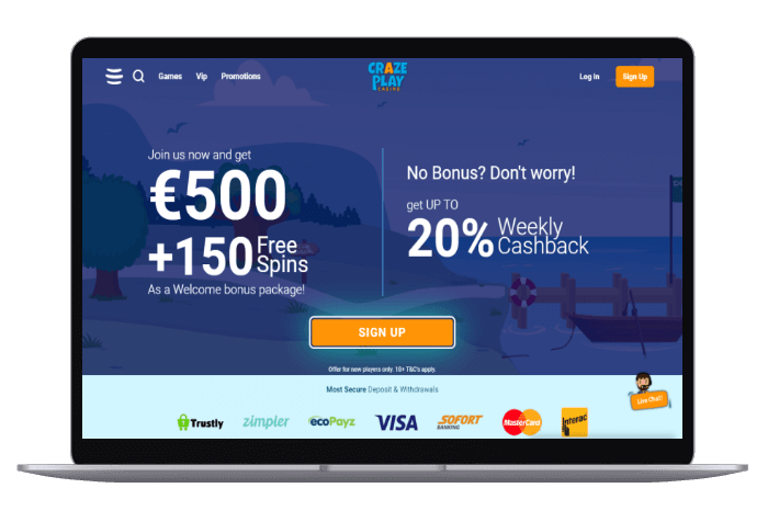 Crazeplay casino mockup