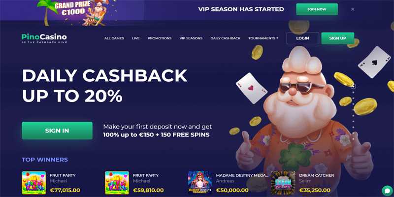 Pino Casino Homepage