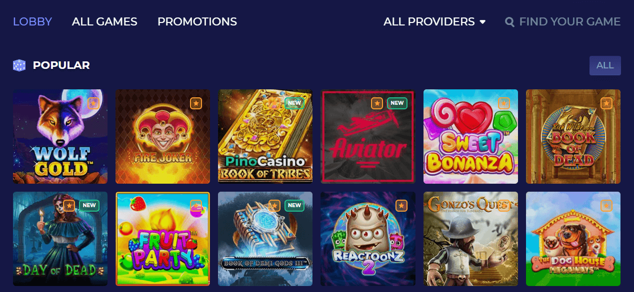 Pino Casino spelaanbod