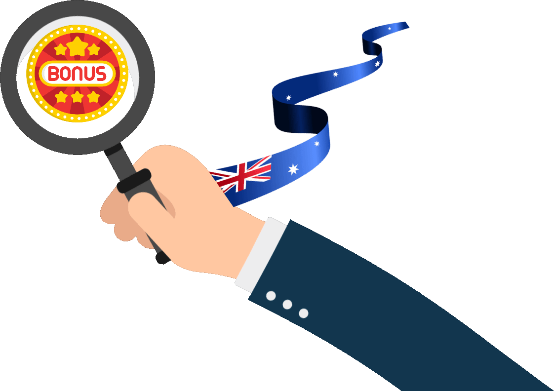 A magnifying glass focusing on an Aussie casino bonus