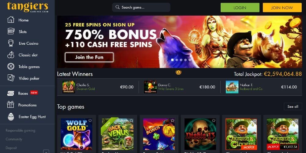 Tangiers casino homepage