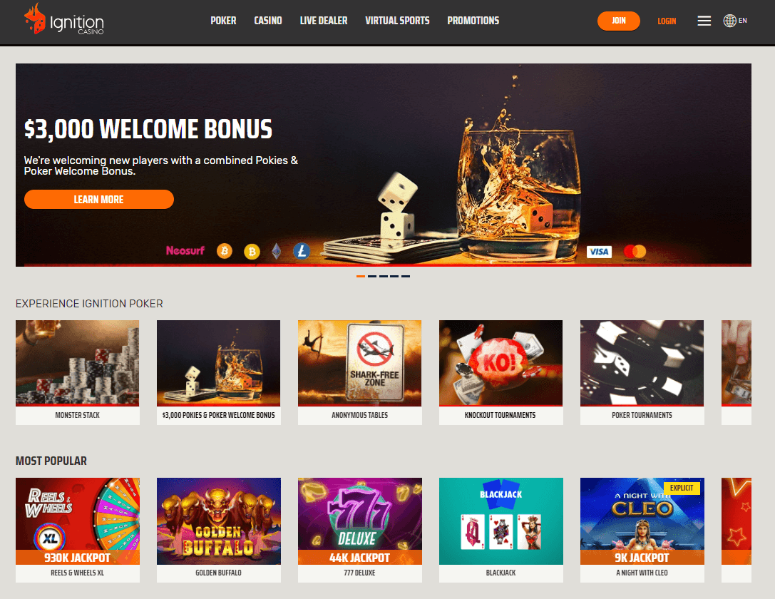 Ignition Casino Interface
