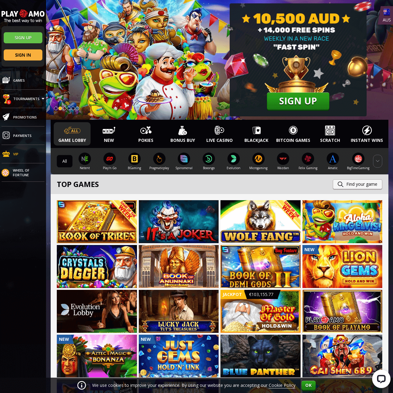 Playamo Casino Interface