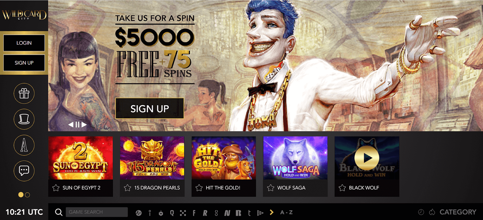 Wild Card City Casino Interface