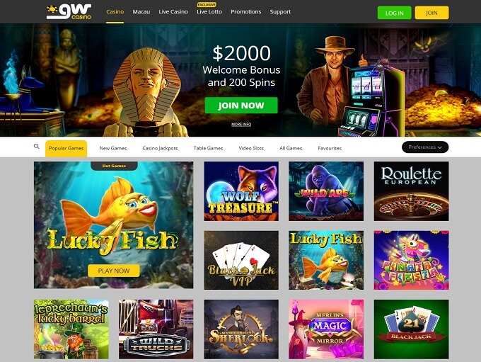 GW Casino Interface