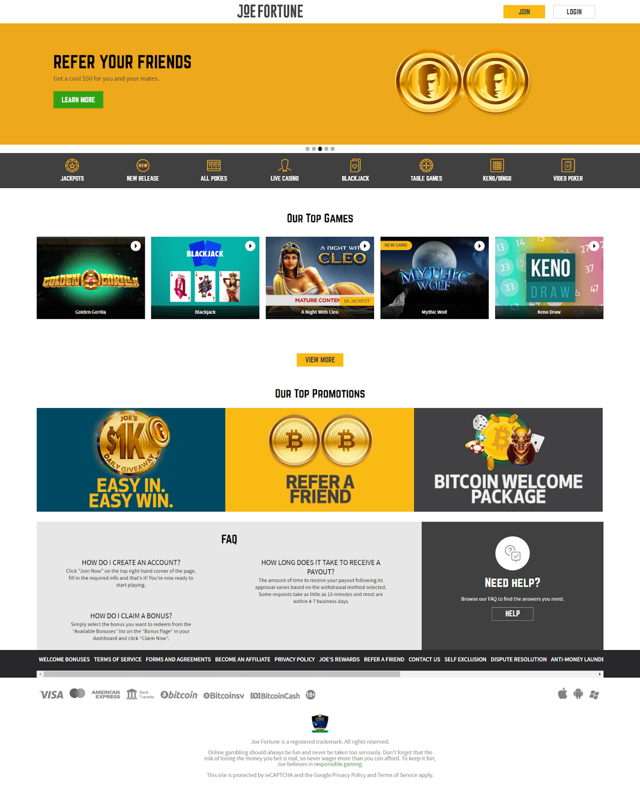 Joe Fortune Casino Interface