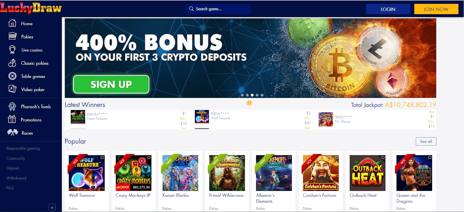 Lucky Draw Casino Interface
