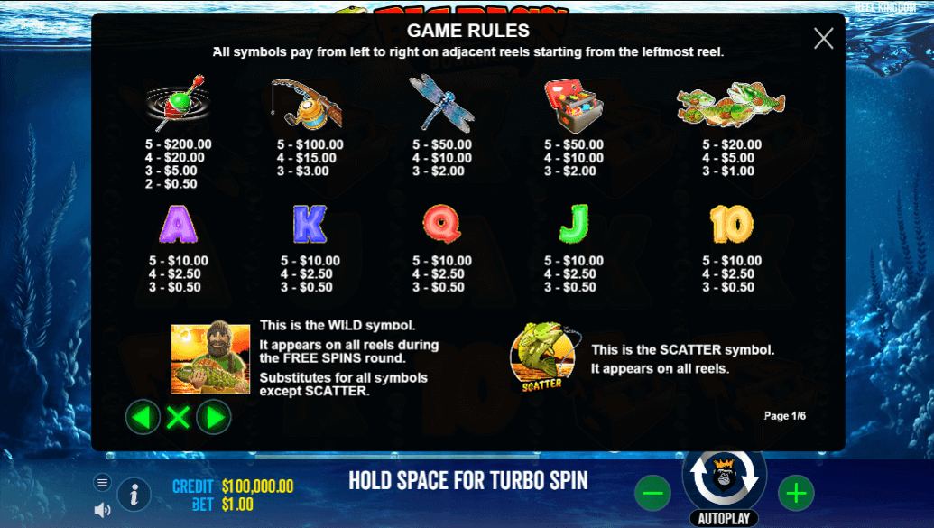 Big Bass Bonanza Paytable