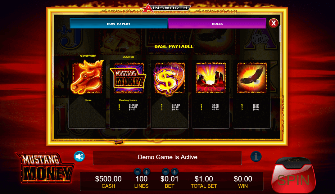 Mustang Money Paytable