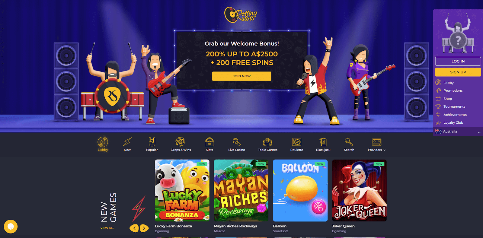 Rolling Slots Casino Interface