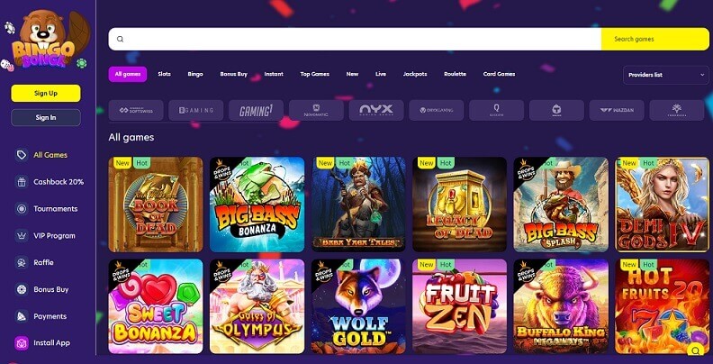 Bingo Bonga casino homepage