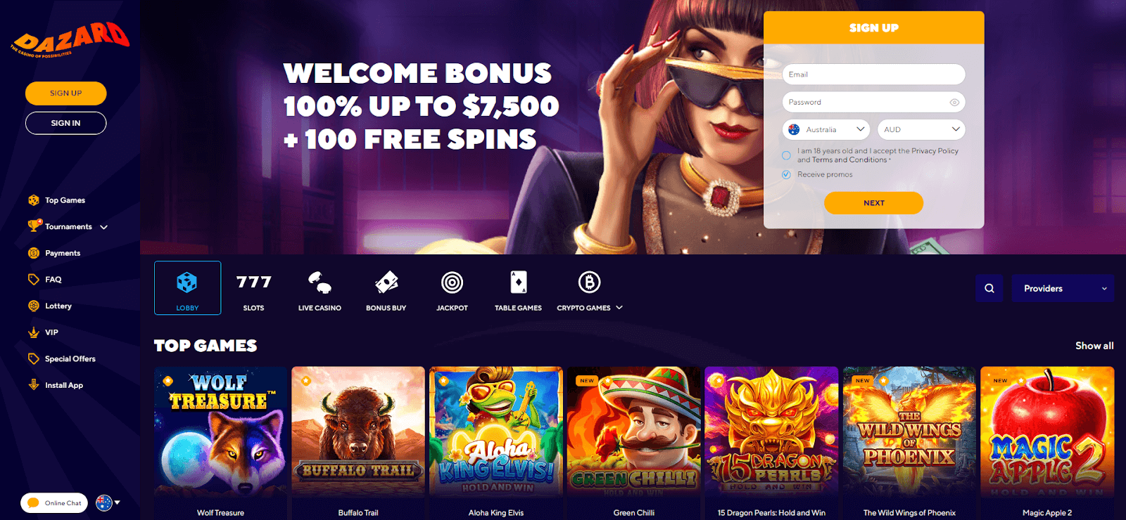Dazard Casino Interface