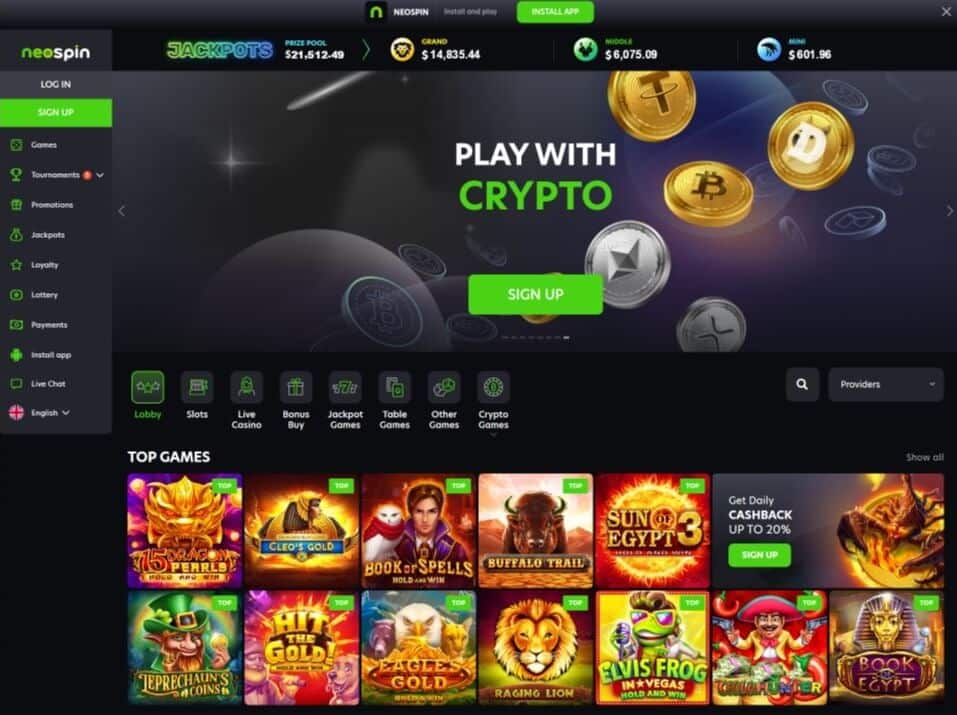 Neospin Casino Interface
