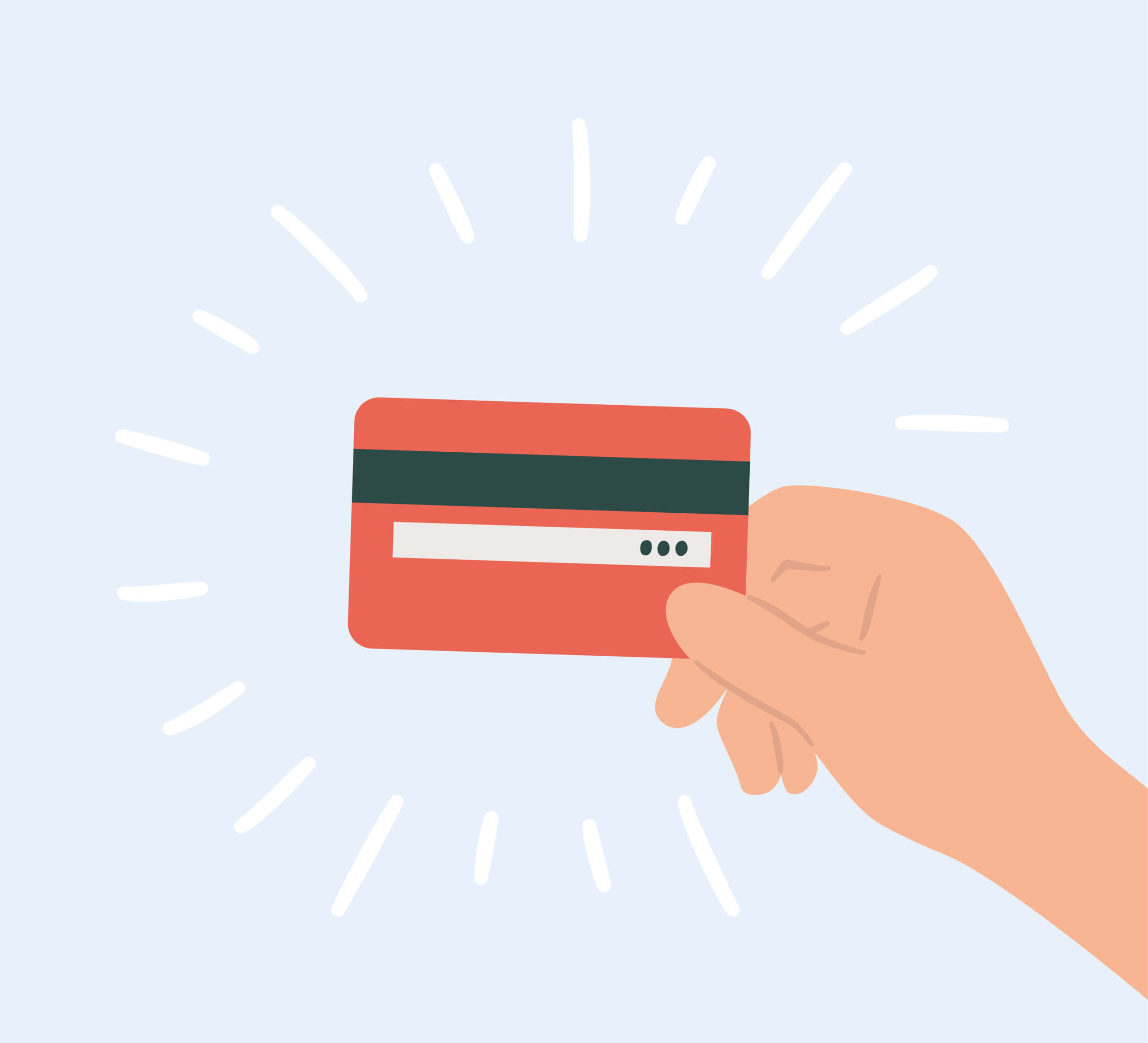 Illustration of a person holding a plastic credit card.