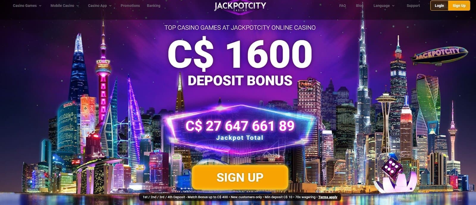 Jackpot City Casino Interface