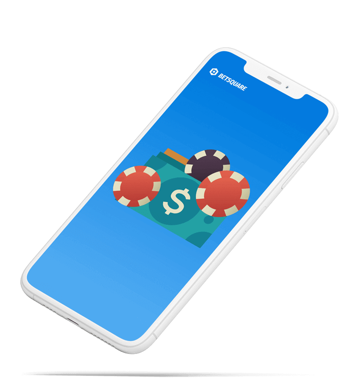 een levendig telefoonscherm met pokerchips en het Betsquare-logo