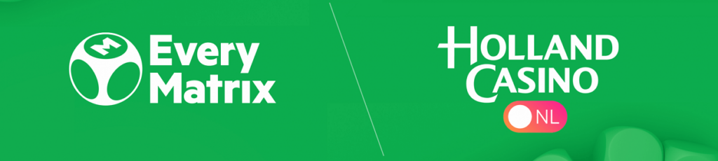 Er is een samenwerkingsovereenkomst getekend tussen EveryMatrix en Holland Casino Online, aangekondigd via een banner.