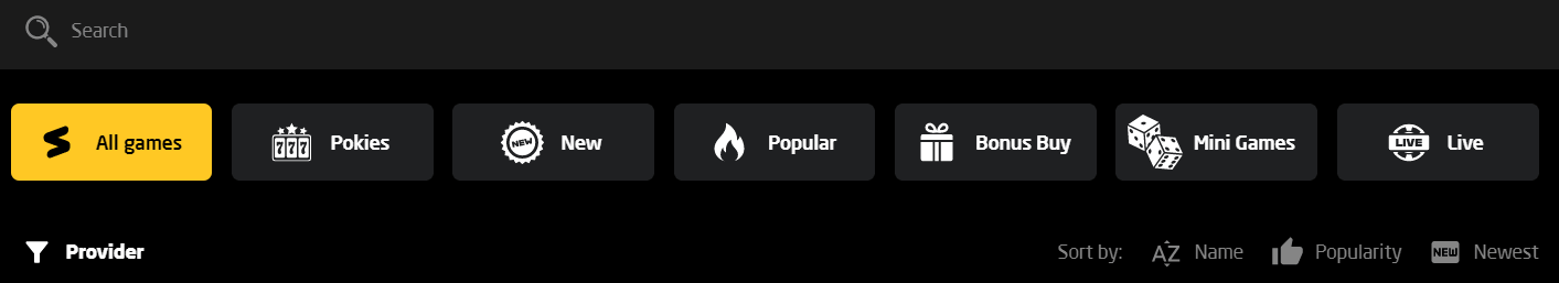 all games menu