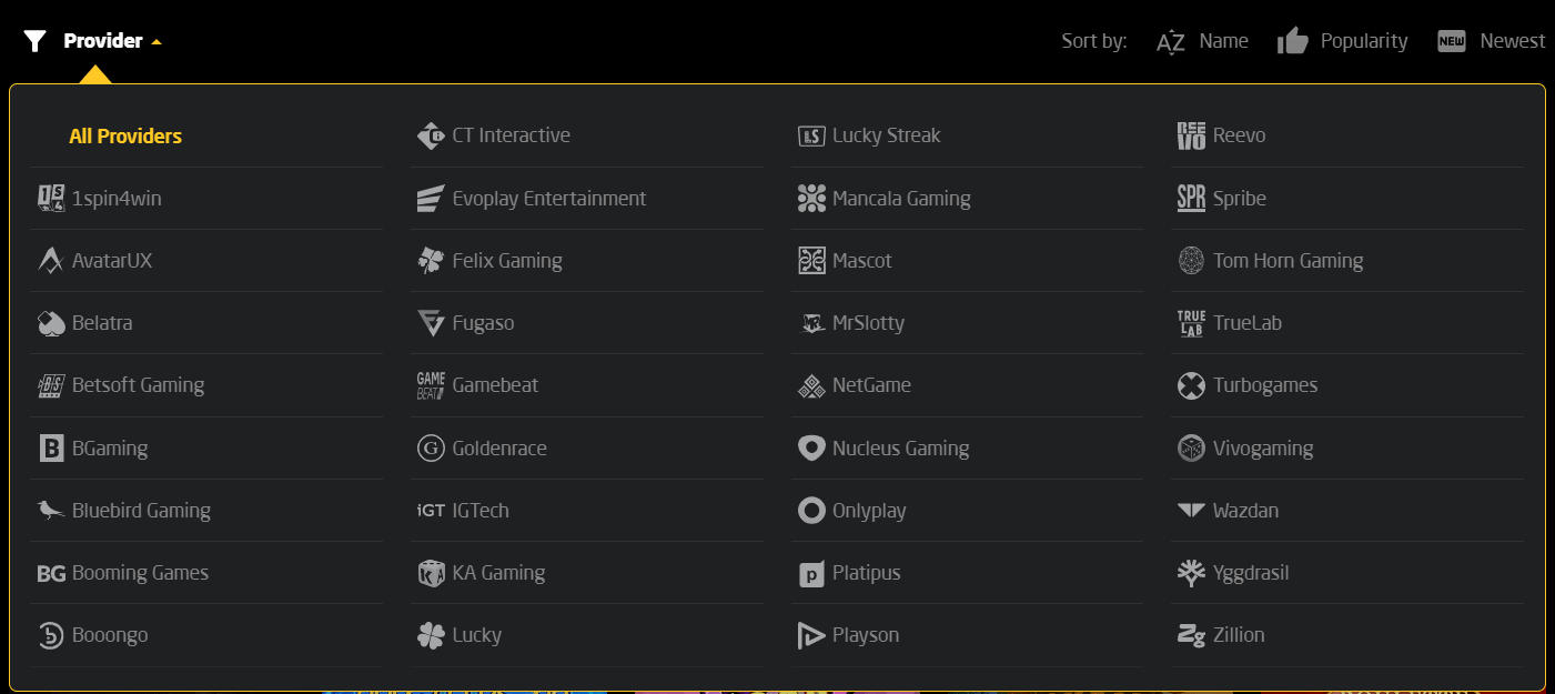 all providers for casino games