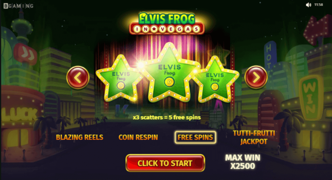 5 Free spins Elvis Frog
