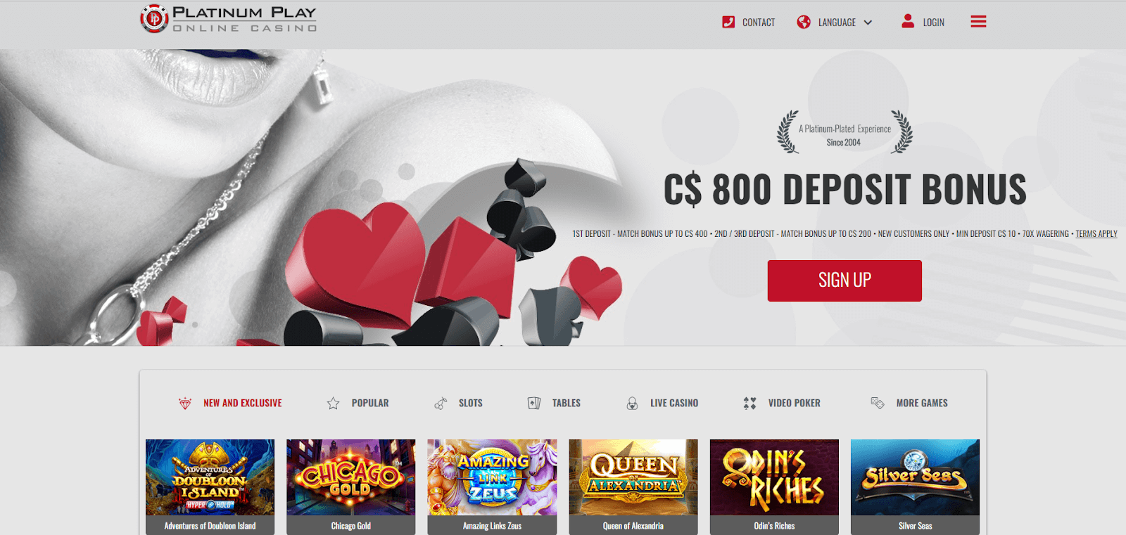 Platinum Play Casino Interface