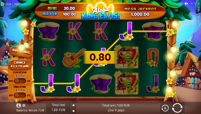 Combining a 0.80 win on Aloha King Elvis Online Slot