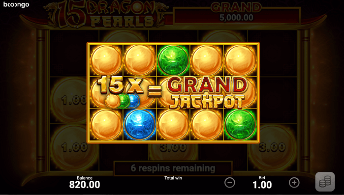 In the re-spin bonus round, collecting all 15 green and blue symbols will earn you the illustrious Grand Jackpot, valued at 5,000x!
