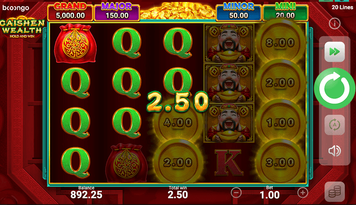 $2.50 Profit on Caishen Wealth Slot