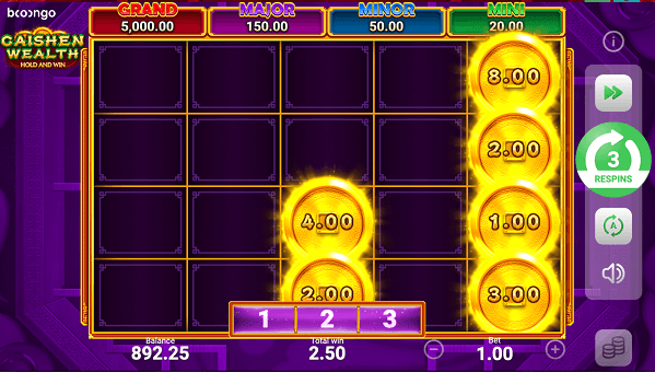 A $2.50 Win Achieved on the Caishen Wealth Slot