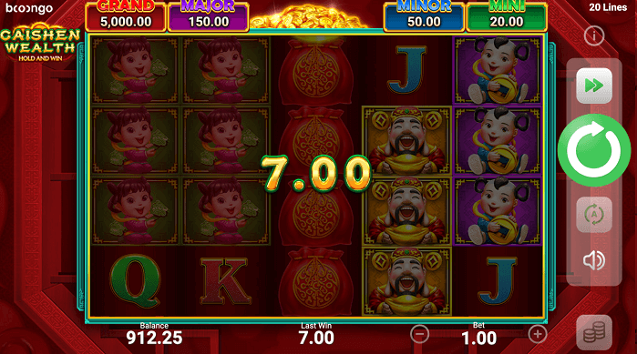 7.00 Win on Caishen Wealth online pokie