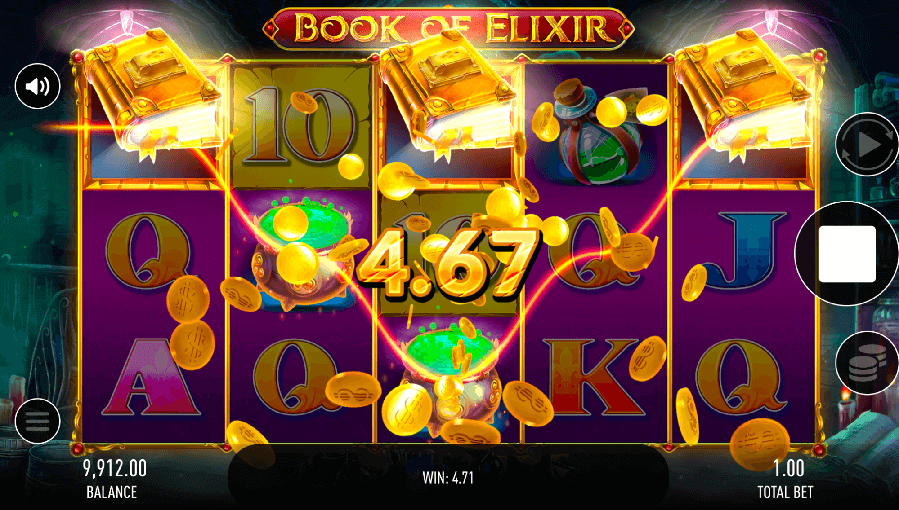 A 4.67 x win on the Book of elixir pokie