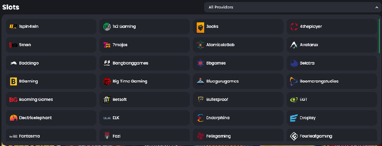 All providers at Bitvegas casino