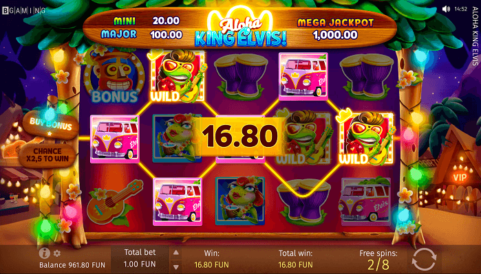 Aloha King Elvis notable win of 16.80 on an online casino slot