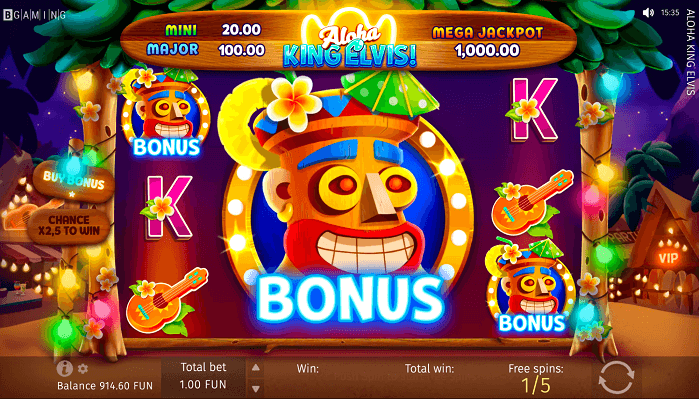 Aloha King Elvis Mega Jackpot in an online casino slot machine