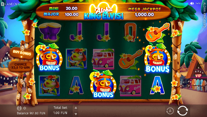 The bonus-fueled excitement on Aloha King Elvis Online Slot