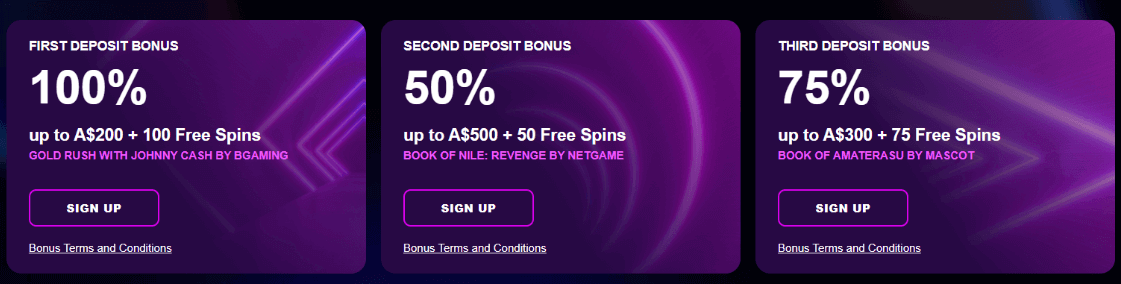 Naturally, Australians can seize further lucrative bonus deals from licensed online casinos. Whether new or returning, they can unlock targeted bonus packages included in our top-rated BetSquare recommendations. For instance,