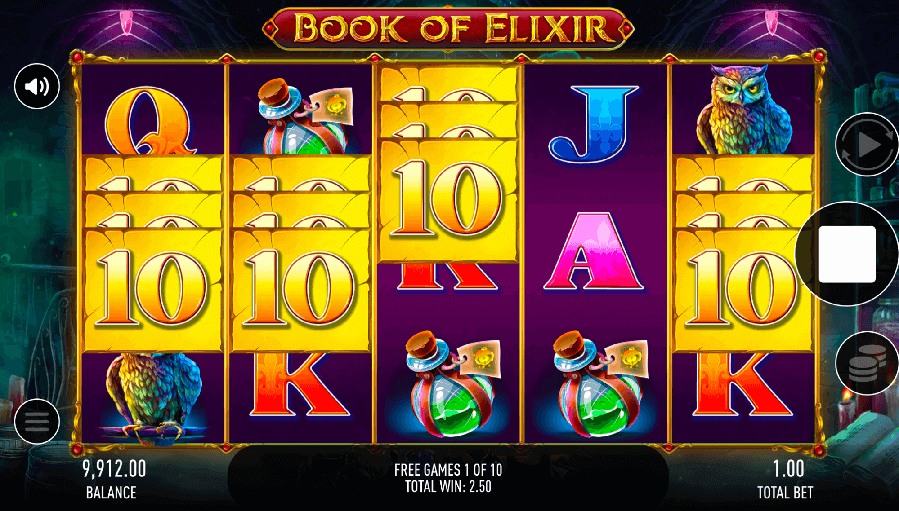 When engaging with Book of Elixir's reels, align 3 identical symbols across 10 paylines from left to right, resulting in rewarding wins. Card suits bring payouts up to 15x; potions offer up to 75x; owl symbols reach 200x, and witches command up to 500x. Wild symbols not only replace others but also act as bonus symbols, offering payouts of up to 200x.