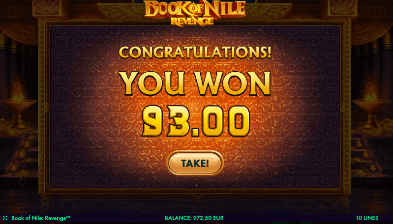 Book of nile revenge 93.00 win