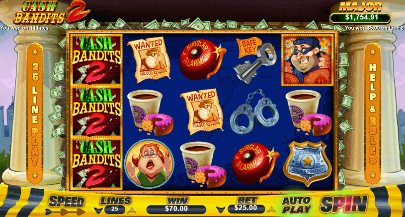See Cash Bandits 2 in all its glory when you win on 14 lines
