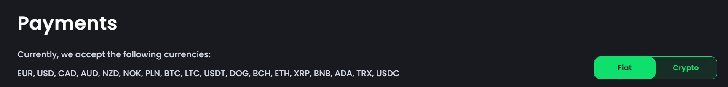 Currencies available at BitVegas Casino