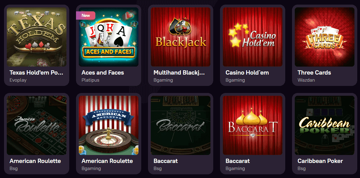Different table games
