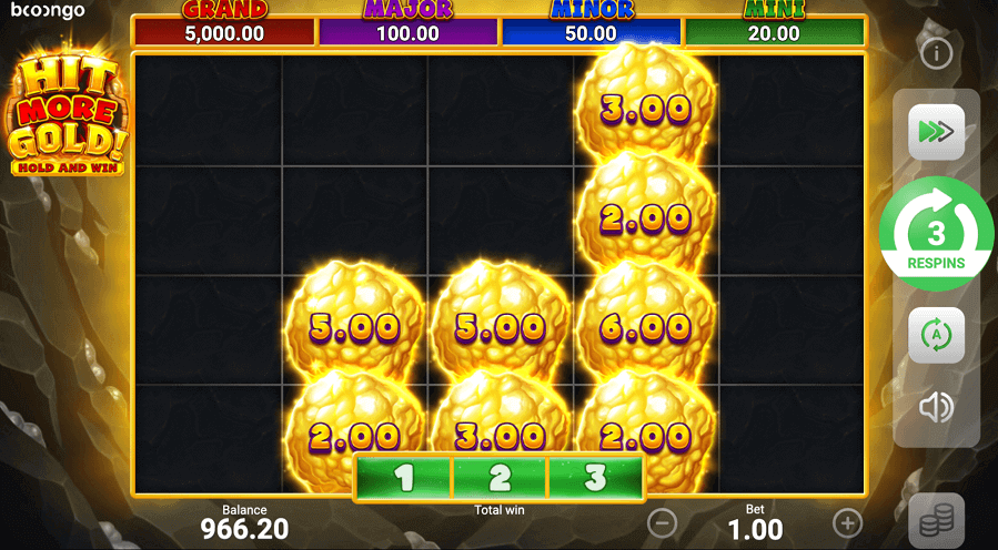 Spot eight prestigious gold symbols within the Hit More Gold pokies arena.