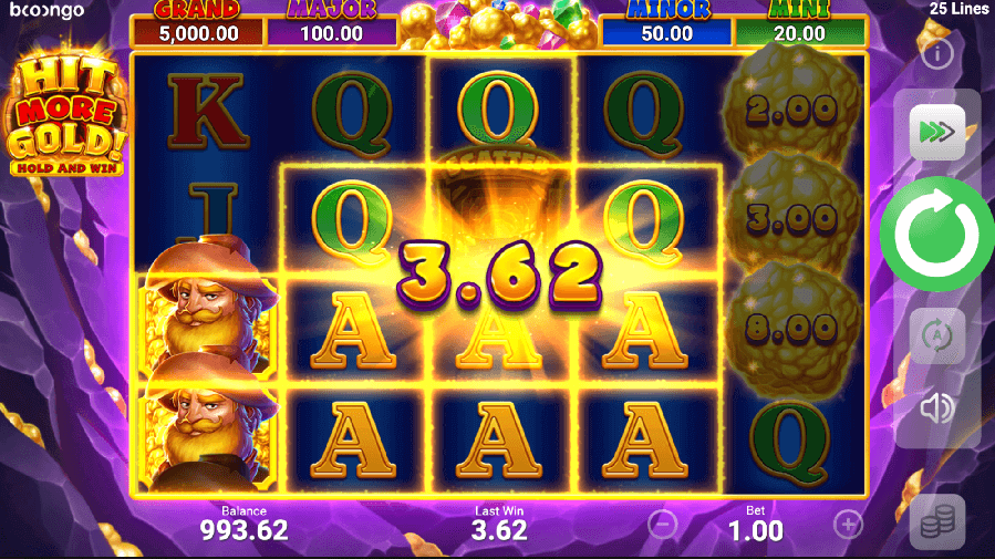 Unlock a generous win with a powerful 3.62 x combination in the Hit More Gold slot.