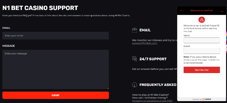 N1 bet Casino Support