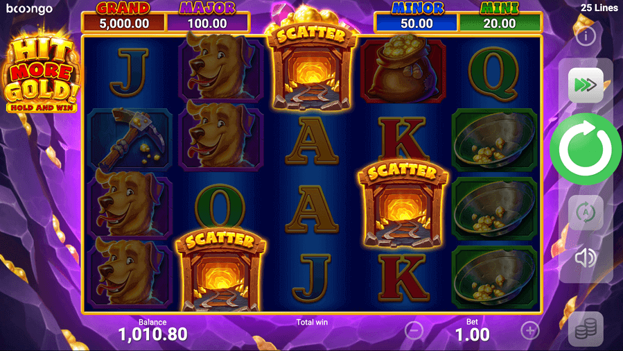Unlock a Scatter combination on the engaging Hit More Gold pokies.