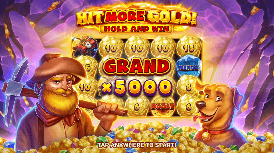 Gaze at the opening screen of the Hit More Gold pokie and feel the excitement build.
