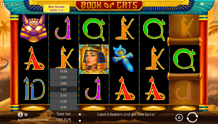 Total bet option book of cats pokie