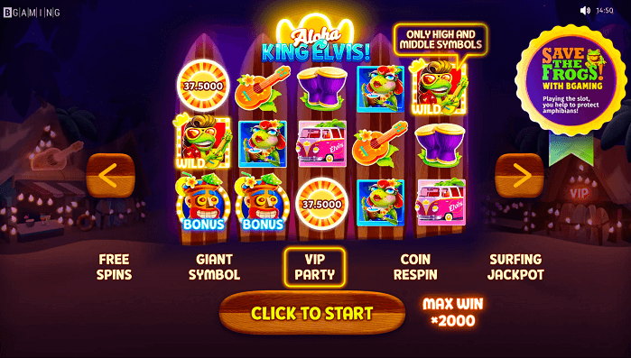 Aloha King Elvis VIP party online slot round